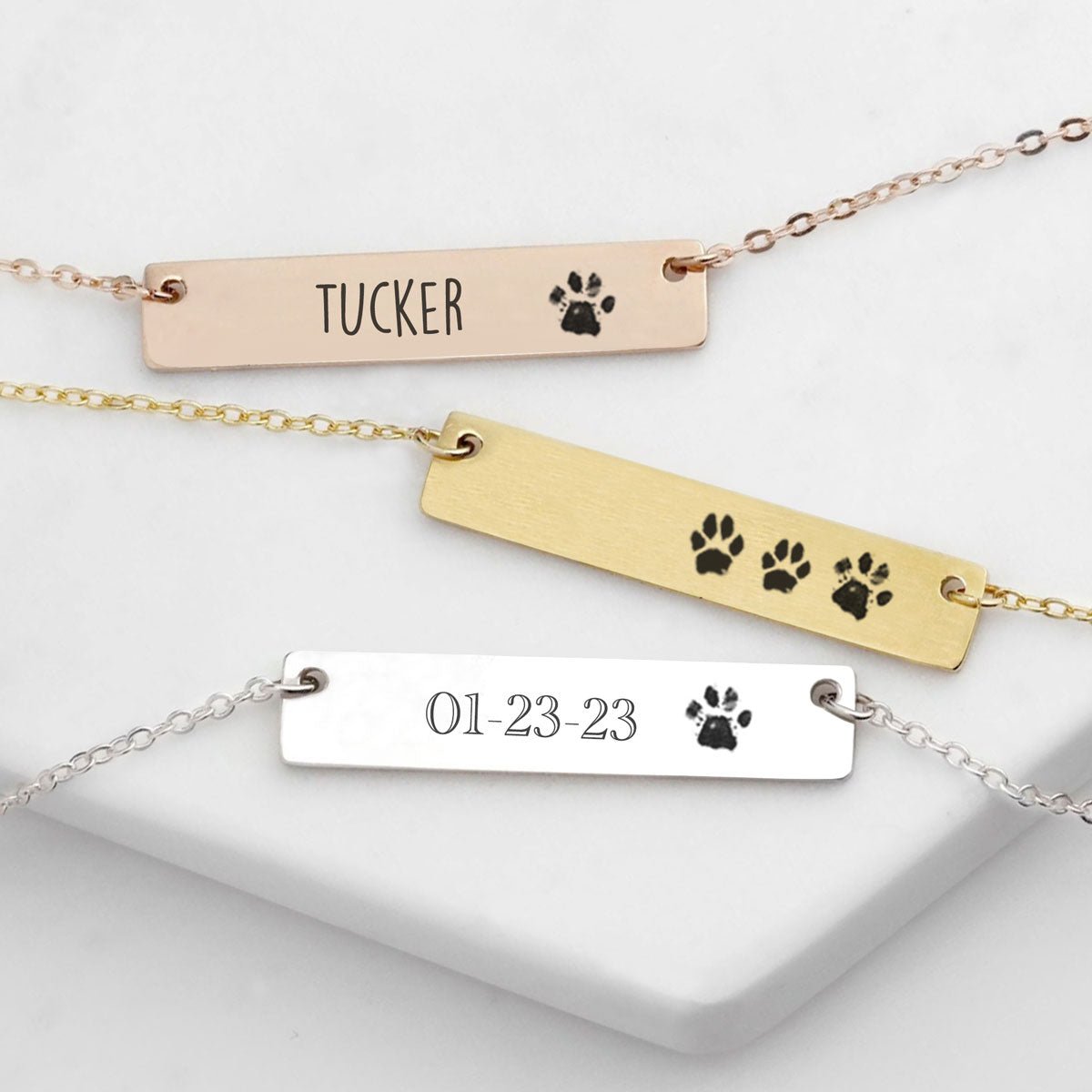 Custom Paw Print Bar Necklace - oneofakindcreatives