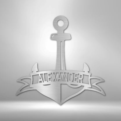 Fancy Anchor Banner - Steel Sign - oneofakindcreatives