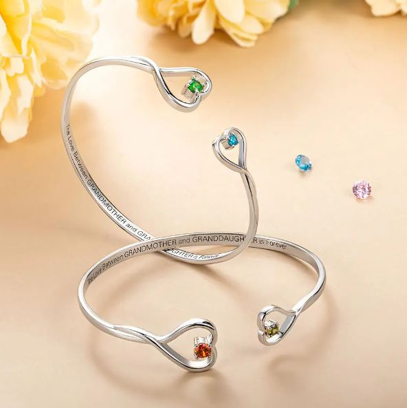 Personalized Double Birthstone Heart Bracelet - oneofakindcreatives