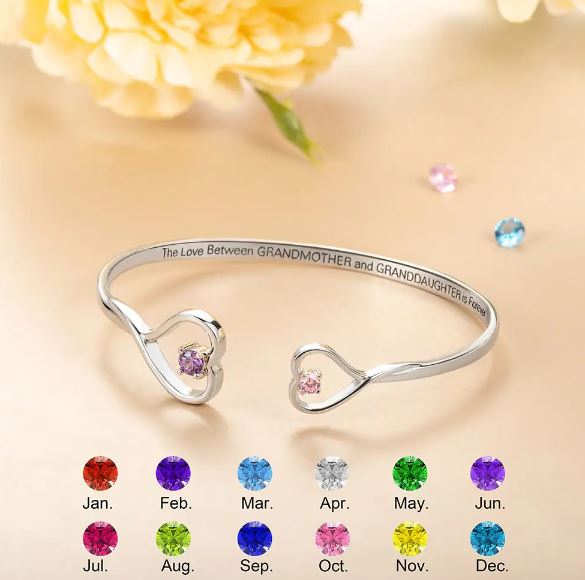 Personalized Double Birthstone Heart Bracelet - oneofakindcreatives