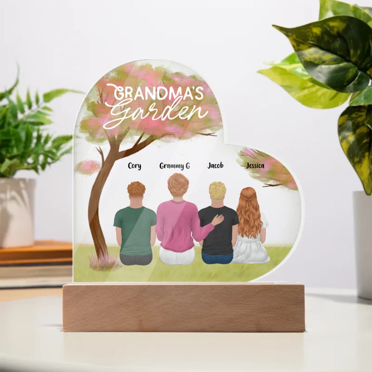 Personalized Grandma's Garden Acrylic Heart Plaque (LED light) - oneofakindcreatives