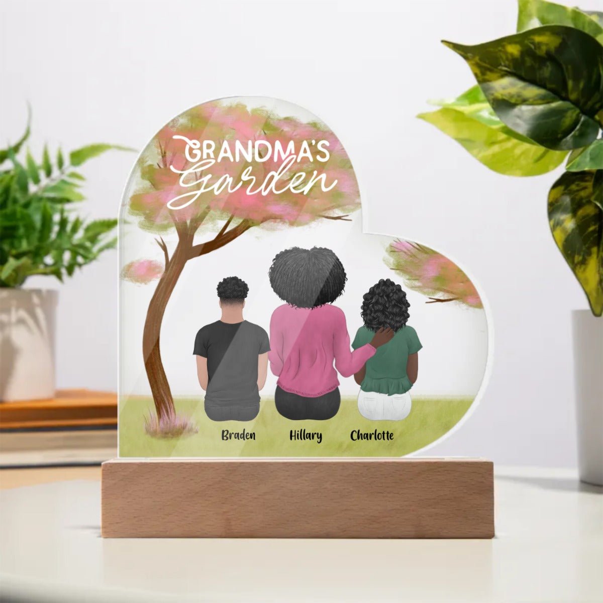 Personalized Grandma's Garden Acrylic Heart Plaque (LED light) - oneofakindcreatives