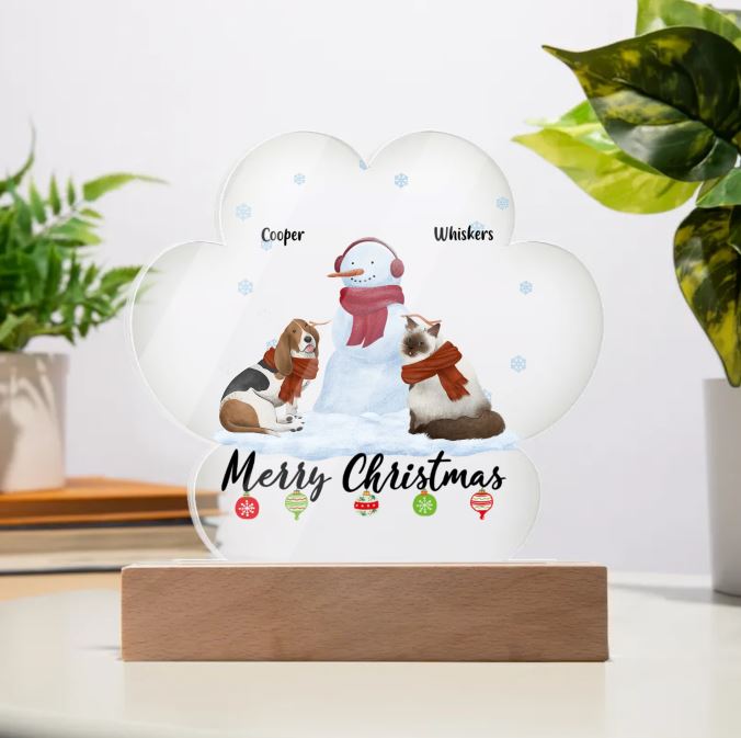 Personalized Merry Christmas Acrylic Paw Plaque - oneofakindcreatives