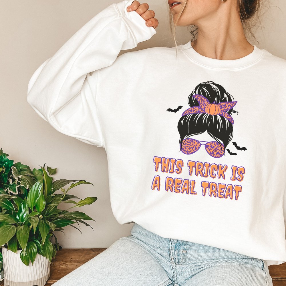 Trick is a Real Treat Bat Sweatshirt | Funny Halloween Sweatshirt | Unisex Halloween Sweatshirt | Funny Trick Treat Sweatshirt | Funny Halloween Gift - oneofakindcreatives