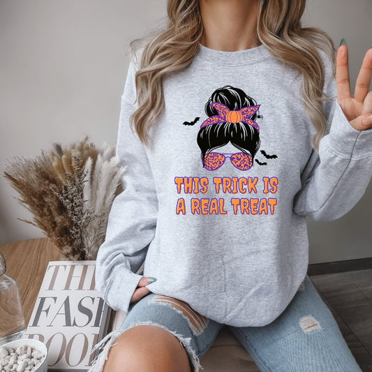 Trick is a Real Treat Bat Sweatshirt | Funny Halloween Sweatshirt | Unisex Halloween Sweatshirt | Funny Trick Treat Sweatshirt | Funny Halloween Gift - oneofakindcreatives