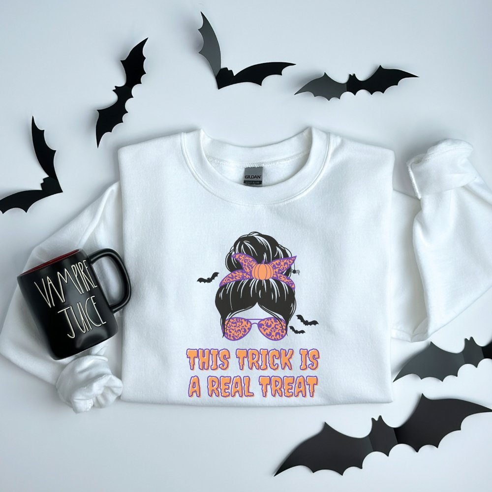 Trick is a Real Treat Bat Sweatshirt | Funny Halloween Sweatshirt | Unisex Halloween Sweatshirt | Funny Trick Treat Sweatshirt | Funny Halloween Gift - oneofakindcreatives